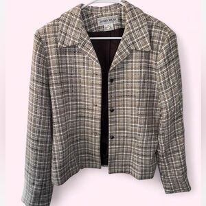 Jones Wear Women's Checkered Blazer - Brown and Cream